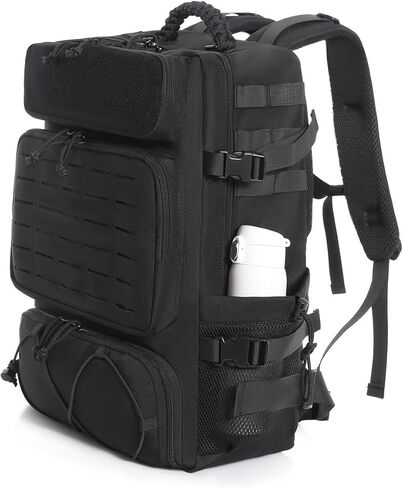Tactical Military Backpack, Large Capacity Molle System, Multi-Compartment Design with Shoe Storage, Black (black) in Saudi Arabia