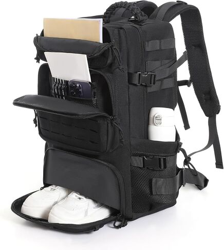 Tactical Military Backpack, Large Capacity Molle System, Multi-Compartment Design with Shoe Storage, Black (black) in Saudi Arabia