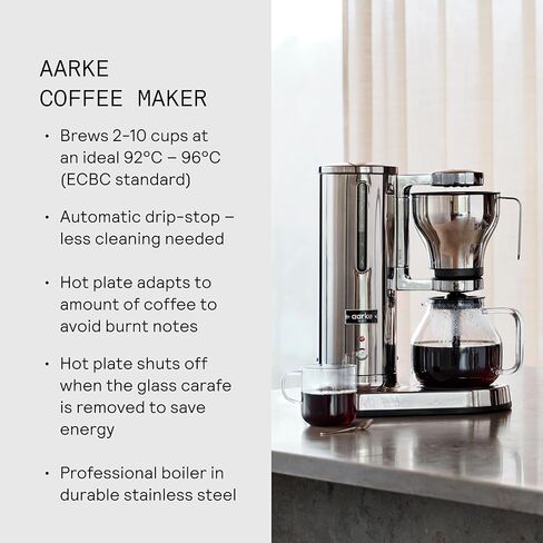 Aarke Coffee Maker-تصفية القهوة الكهربائية للمرشح ، الفولاذ المقاوم للصدأ ، قنينة زجاجية ، صفيحة ساخنة ذكية ، 2-10 كوب ، 250 مل -1.25 لتر in Kuwait