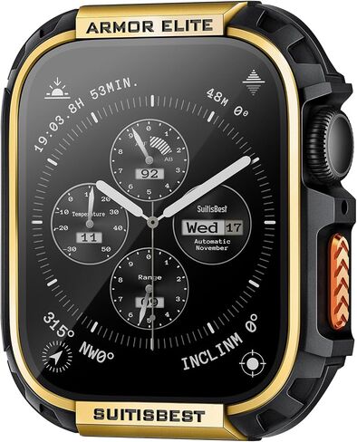 Suitisbest Metal Rugged Case for Apple Watch 46mm Case, Shockproof Protective Case Bumper Full-Metal Bezel 9H Tempered Glass Screen Protector Cover for iWatch 10 in Saudi Arabia