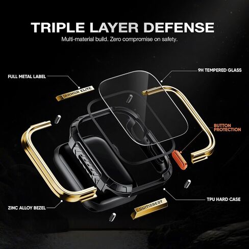 Suitisbest Metal Rugged Case for Apple Watch 46mm Case, Shockproof Protective Case Bumper Full-Metal Bezel 9H Tempered Glass Screen Protector Cover for iWatch 10 in Saudi Arabia