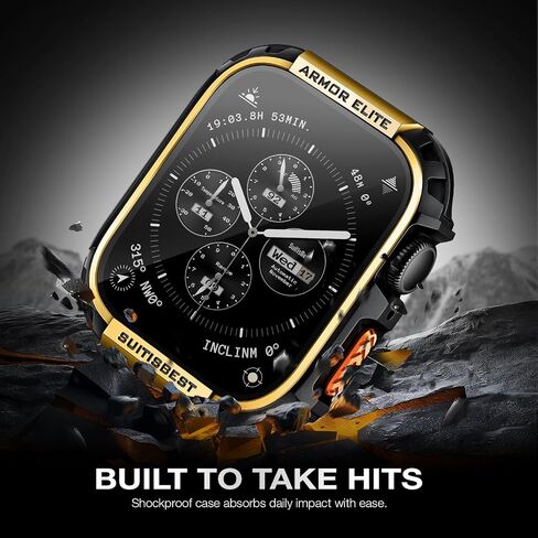 Suitisbest Metal Rugged Case for Apple Watch 46mm Case, Shockproof Protective Case Bumper Full-Metal Bezel 9H Tempered Glass Screen Protector Cover for iWatch 10 in Saudi Arabia