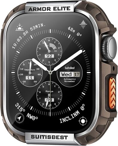 Suitisbest Metal Rugged Case for Apple Watch 46mm Case, Shockproof Protective Case Bumper Full-Metal Bezel 9H Tempered Glass Screen Protector Cover for iWatch 10 in Saudi Arabia