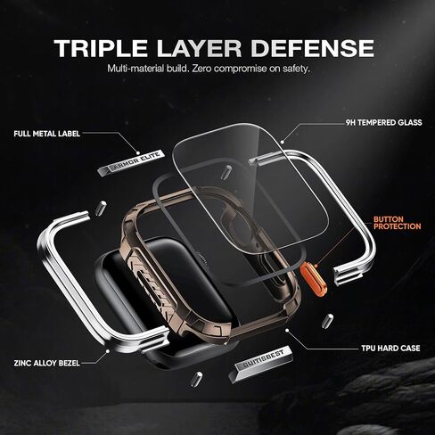 Suitisbest Metal Rugged Case for Apple Watch 44mm Case, Shockproof Protective Case Bumper Full-Metal Bezel 9H Tempered Glass Screen Protector Cover for iWatch 6 5 4 SE in Kuwait