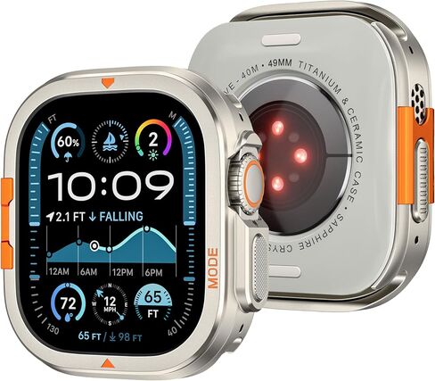 علبة معدنية وعرة متوافقة مع Apple Watch Ultra Case 49mm 46mm Series 10 ، Ultra 2 ، [اقلب 46 مم إلى غطاء مصدٍ للغاية مع قذيفة الظهر (التيتانيوم ، 49 ملم) in Kuwait
