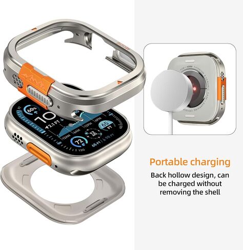 علبة معدنية وعرة متوافقة مع Apple Watch Ultra Case 49mm 46mm Series 10 ، Ultra 2 ، [اقلب 46 مم إلى غطاء مصدٍ للغاية مع قذيفة الظهر (التيتانيوم ، 49 ملم) in Kuwait