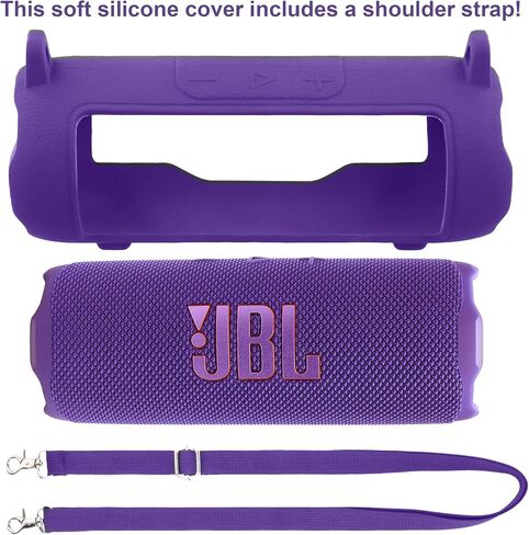 co2CREA Silicone Case for JBL Flip 7 Portable Waterproof Speaker, Portable Travel Soft Cover with Shoulder Strap, Protective Skin Case (Purple Case Only) in Saudi Arabia