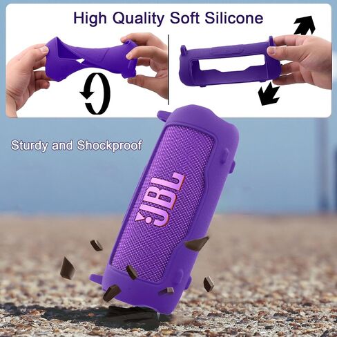 co2CREA Silicone Case for JBL Flip 7 Portable Waterproof Speaker, Portable Travel Soft Cover with Shoulder Strap, Protective Skin Case (Purple Case Only) in Saudi Arabia