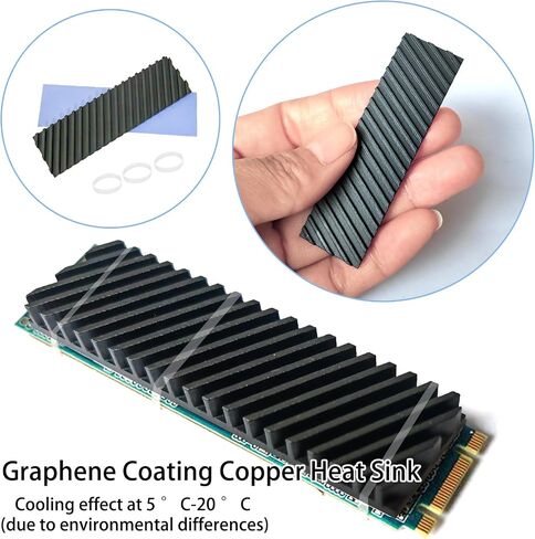 Laptop NVMe M.2 Heatsink with Silicone Thermal Pad，70x20x6mm Graphene Coating Copper Heat Sink for 2280 M2 SSD Laptop PS5 in Saudi Arabia