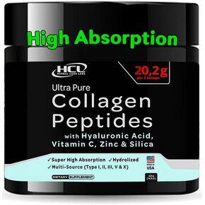 Collagen Peptides Powder with Vitamin C & Hyaluronic Acid - Organic Cleanest Sources & Super High Absorption - Hydrolyzed Multi Type I, II, III, V, X - Skin Hair Joint Supplement (capsules)