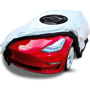 Heavy Duty Outdoor Car Cover with Patented Weighted Ground Conforming Apron Seal – Wind Resistant, Dust, Water Protection for Automobiles - Full Size 230 L x 75 W x 73 H inch Max