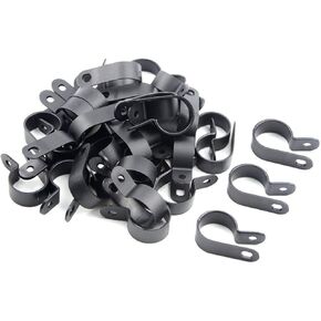 100PCS 3/4" Nylon Cable Clips Assortment R-Type Cable Clip Kit Black Plastic Wire Clamps Fasteners for Wire Mounting
