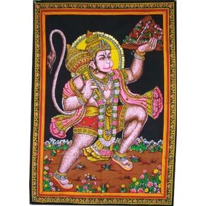 Huge Cotton Fabric Hanuman Monkey God Yoga 43 X 30 Tapestry By
