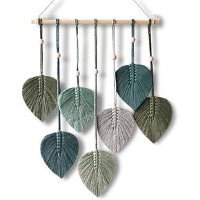 Boho Wall Decor Tapestry Macrame Wall Hanging - Leaves Room Decor - Hanging Palm Leaves Room Decor - 16'' X 22'' - Pink, Brown, Emerald Green