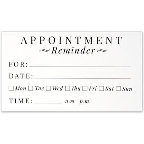 Appointment Reminder Cards - Business Card Size 3.5 X 2 Inches - Pack of 50