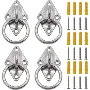4Pcs M5 Diamond Pad Eye Plate with Ring Hook, Ceiling Hooks Wall Mount Bracket, Heavy Duty Stainless Steel Anchor Mount for Yoga Swings Hammocks/Boat Rigging/Suspension Training Straps
