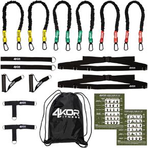 Resistance Cord Strength System, with Interchangeable Handles, Protective Nylon Sleeves, Foot Straps, Anchor Straps, and Carrying Bag. Perfect for Dynamic Warmups, Crossfit, and Rehab - Black Deluxe Edition