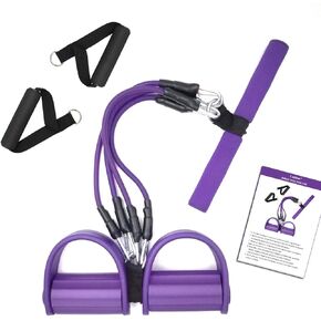 Pedal Resistance Band, 4-Tube Elastic Pull Rope, Sit-up Equipment, Yoga Strap Bodybuilding Expander, Exercise Bands, Fitness Equipment for Abdomen, Waist, Arm, Leg Stretching Slimming Training