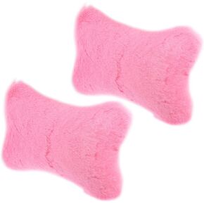 X AUTOHAUX 1 Pair Furry Car Seat Neck Pillows Soft Fluffy Warm Car Headrest Pillows Head Support Car Decor Accessories Pink