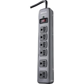 Woods 41546 Metal Surge Protector with 6 Outlets Lighted Circuit Breaker Switch and 3’ Cord for 900J of Protection, One Size, Black