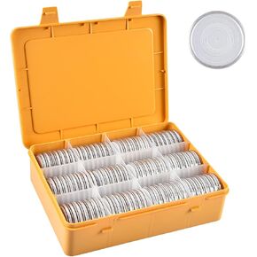 حاملات لوازم مجموعة العملات المعدنية من FULLCASE لهواة الجمع، 84 قطعة كبسولات عملات معدنية مقاس 46 مم مع حشية إسفنجية وصندوق منظم تخزين بلاستيكي، 6 مقاسات (20/25/27/30/38/46 مم) حقيبة تجميع، صندوق فقط in Kuwait