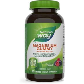 Nature’s Way Magnesium Gummies, Promotes Calm*, with Magnesium Citrate, Raspberry and Blackberry Flavored, 90 Gummies