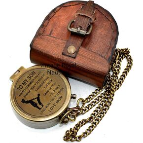 TO MY SON ALWAYS REMEMBER YOU ARE BRAVER THAN YOU BELIEVE STRONGER THAN YOU SEEM SMARTER THAN YOU THINK & LOVED MORE THAN YOU KNOW LOVE MOM Brass Nautical Pocket Compass Brown Antique With Laether Cas