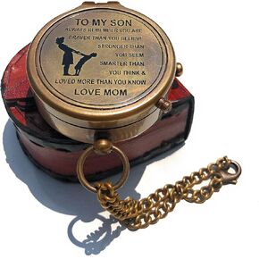 NauticalMart Antique Brass Compass Personalized Compass with Case, Gift for Son, to My Son Gifts, Mom to Son Gift