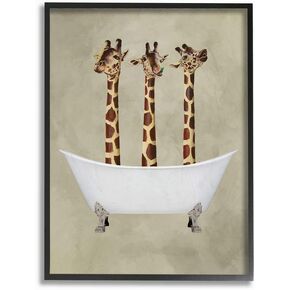 Stupell Industries Three Giraffes In A Bathtub Framed Giclee Texturized Art, 11 x 1.5 x 14, Multi-Color