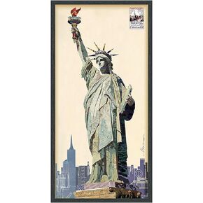 Empire Art Direct Lady Liberty Dimensional Collage Handmade by Alex Zeng Framed Graphic Contemporary Wall Art, 25" x 48"