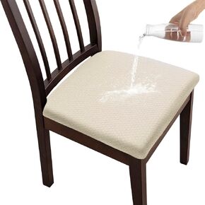Jacquard Dining Chair Seat Covers, Stretch Fitted Dining Room Upholstered Chair Seat Cushion Cover, Removable Washable Furniture Protector Slipcovers with Buckle - Set of 6, Coffee