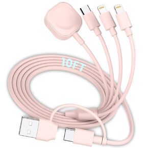 شاحن ساعة أبل 6 في 1، سلك شحن مغناطيسي 10أقدام لسلسلة iWatch SE/9/8/7/6/5، كابل شحن متعدد USB C/A إلى Lightning/Type C لهاتف iPhone 15/14/13/12/11/ برو/ماكس/جالاكسي/هواوي/بكسل in Kuwait