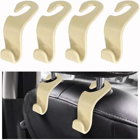 4 PCS Car Seat Headrest Hooks, Auto Back Seat Hangers Storage Organizer, Vehicle Seat Hook Holder for Purse Coat Umbrella Grocery Bag Handbag, Interior Car Accessories (Beige)