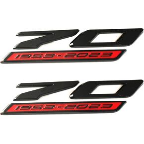 2pcs 70th Anniversary Side Emblem 3D Badges Replacement for 2020-2024 C8 Corvette Genuine GM 70th (Black Red)