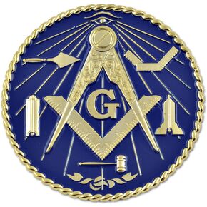 Working Tools Round Masonic Auto Emblem - [Blue & Gold][3'' Diameter]