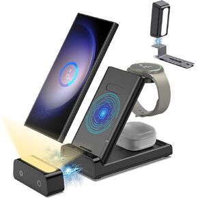 لوبنور لشاحن سامسونج اللاسلكي، قاعدة شحن 3 في 1 مع ضوء ليلي لهاتف سامسونج جالاكسي S24 الترا/S23/Z فولد 5/جالاكسي ووتش 6، قاعدة شحن لسماعات سامسونج إيربود in Kuwait