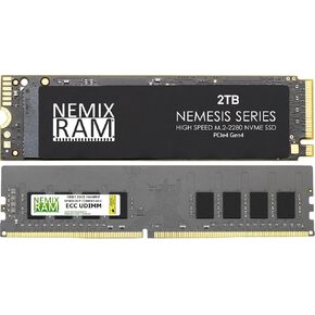 Synology Rackstation RS1619xs+ Compatible 2TB M.2 2280 NVMe Gen4 SSD Cache Drive and 64GB (4X16GB) 2666MHZ ECC UDIMM Memory Upgrade Bundle by NEMIX RAM