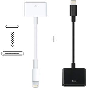 محول Lightning إلى 30 Pin معتمد من Sharlllen MFi، 2 حزمة من 8 دبابيس ذكر إلى 30 دبوس أنثى محول مع كابل شاحن iPhone متوافق مع iPhone 12 11 X 8 7 6P 5S 4S 4 3 3G/iPad أبيض وأسود in Kuwait