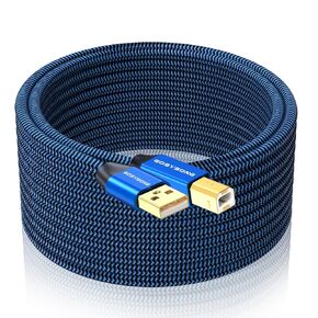 كابل طابعة USB بطول 20 قدم، سلك طابعة USB 2.0، كابل USB عالي السرعة من النوع A إلى النوع B متوافق مع HP وCanon وDell وEpson وXerox والمزيد (أزرق)