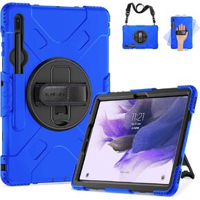 SUPFIVES Case for Samsung Galaxy Tab S7 FE/ S8 Plus 12.4 Inch: [Upgraded Military Grade] Full-Body Rugged Protective Soft Silicone Cover - Kick Stand- Handle/Shoulder Strap- S Pen Holder- Black