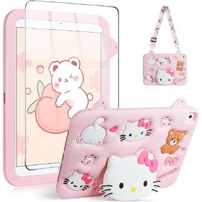 حافظة Wollony لجهاز iPad 9.7 حافظة iPad 6th الجيل الخامس مع واقي شاشة وحزام كتف لطيف على شكل قطة وغطاء من السيليكون للفتيات والأطفال لجهاز iPad Air 2th 9.7 بوصة 2018 وردي in Kuwait