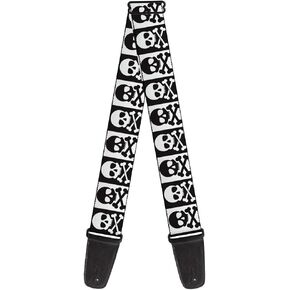 Guitar Strap Skull Cross Bones Blocks Black White White Black 2 Inches Wide