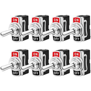 FULARR 8Pcs Professional Car Toggle Switch, ON/Off 2 Position SPST Metal Auto Rocker Switch, 2 Pin Rocker Toggle Switch, for Car Auto Truck Boat –– 15A 250VAC / 20A 125VAC
