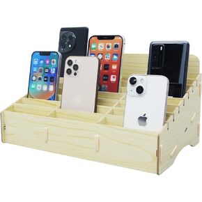HengTianMei HTM 48 Grid Wooden Cell Phone Holder Desktop Organizer Storage Box for Classroom Office (48 Grid)