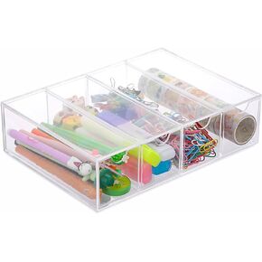 BTSKY Acrylic Desktop Drawers, Clear Desk Storage Box, Stacking Desktop Organizer with 4 Sliding Drawers Desk Accessories Display Caddy for Vanity Stationery Art Craft Supplies
