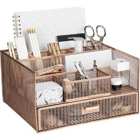 BLU MONACO Workspace Large 12 Compartments Gold Desk Organizer with Drawer– Office Supplies and Accessories Storage File Holder Desk Organization – Desk Accessories and Workspace Organizers