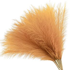 Luyue Artificial Pampas Fall Grass Tall 17.7in/45cm Faux Pampas Grass Decor 6 Pack 42pcs Fake Fluffy Pompous Grass Arrangement Bouquet Wedding Decoration-Golden Yellow