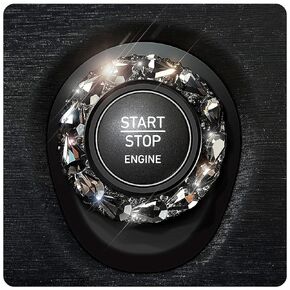 Car Engine Start Stop Ignition Button Logo Sticker, Shiny Crystal Rhinestone One Touch Switch Button Trim Ring for Car Key Ignition 1.25" ID x 1.65" OD (Black Diamond)