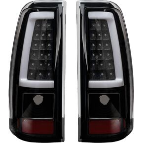 Tail Light Assembly Compatible With Chevy Silverado 1500 2500 3500 2003-2006 Driver and Passenger Side LED Smoke Black Rear Brake Lamps With Bulb Inside And Wiring Harness