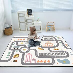 Soft Kids Educational Rug - 0.78" Thick Road Rug, ABC Alphabet & Numbers Play Mat for Toddlers, Game Area Rug, Baby Crawling Mats, Sweet Life, Beige